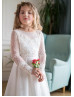 Beaded Ivory Polka Dots Tulle Lace High Low Flower Girl Dress